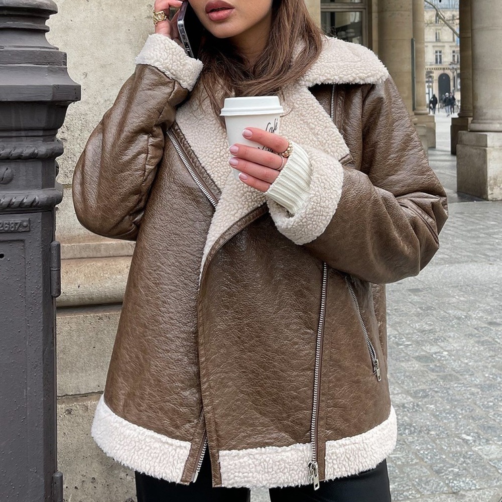 NEVER WORN NA-KD Sherpa & Faux Leather Aviator Jacket